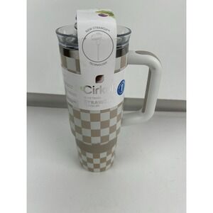 Cirkul 30oz Taupe Tartan Stainless Steel Insulated Travel Tumbler StrawSip